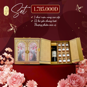 Set Quà Tết An Khang – Combo 12 Hũ Yến Chưng Thượng Phẩm & Vang Cao Cấp | Yến Nhà